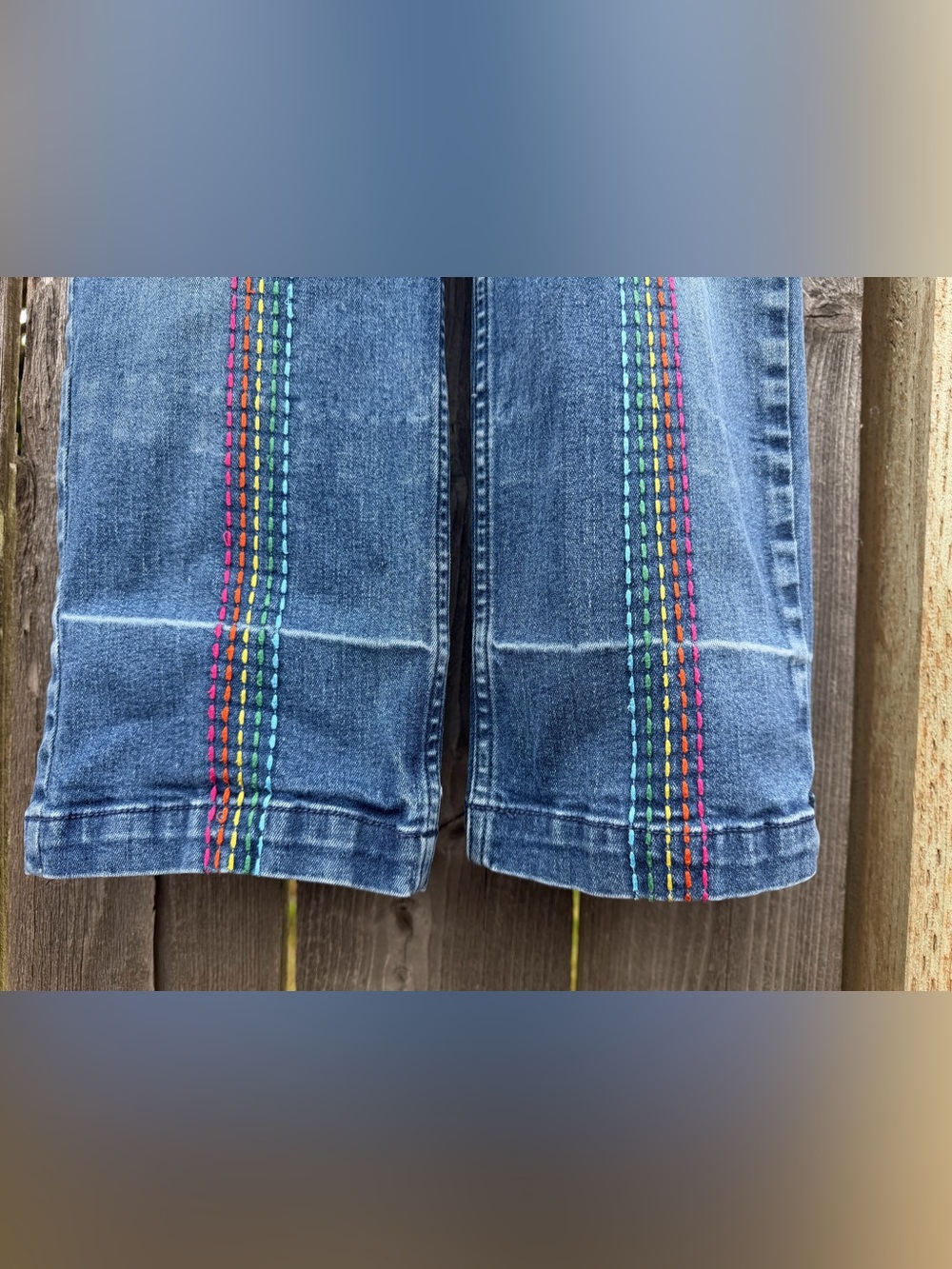 Hanna Andersson TALL DISCOUNT Blue Denim Overall Rainbow 8 9 10 Girl Teen Petite - Picture 2 of 9